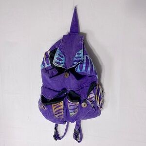 Handmade In Nepal Purple Cotton Boho Hippie Backpack W Razor Cut Accents